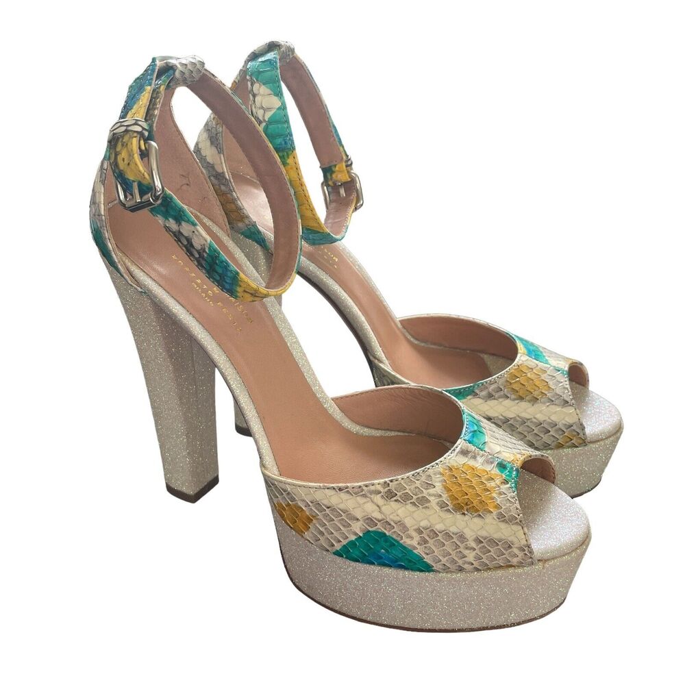Madison Maison By Roberto Festa Heel Sz 38.5 Platform Ankle Strap Yellow Venezia